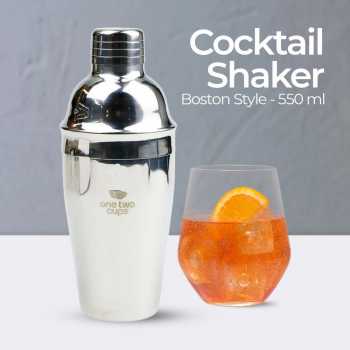 One Two Cups Cocktail Shaker Bartender Boston Style Stainless Steel - JJ6