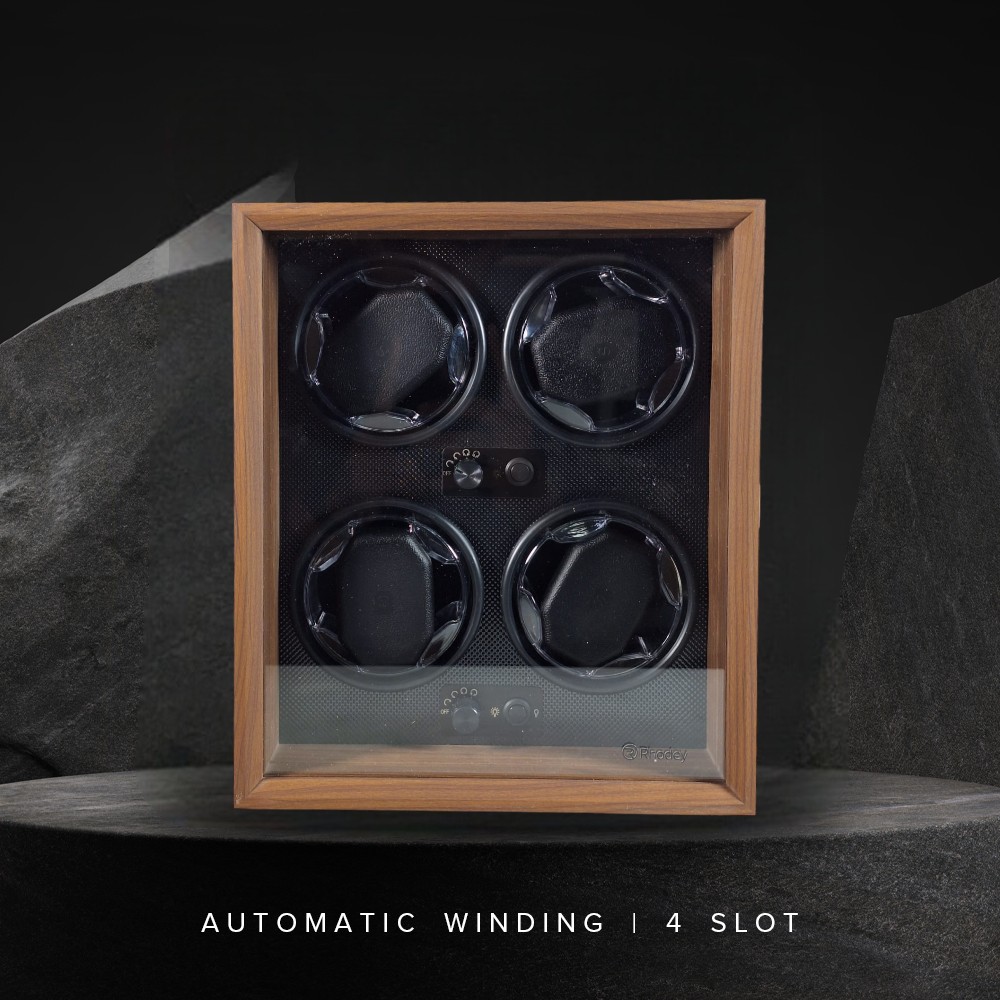 Rhodey Watch Winder Box Automatic Kotak Display Jam Tangan 4 Slot 4 Slot - SKW14 Gambar produk Rhodey Watch Winder Box Automatic Kotak Display Jam Tangan 4 Slot 4 Slot - SKW14