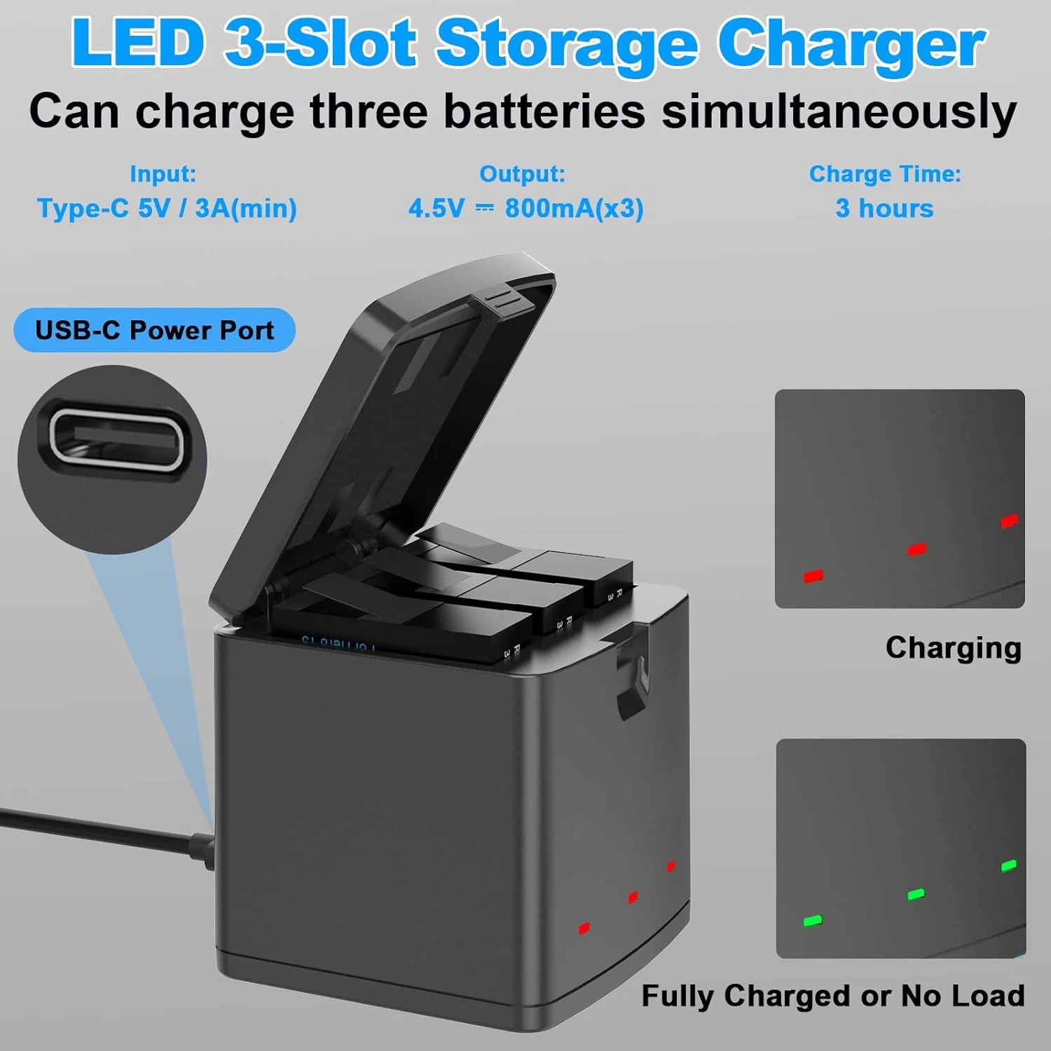 FUCHU Charger Baterai Box Fast Charging GoPro Hero 13 3 Slot - FC-30 Gambar produk FUCHU Charger Baterai Box Fast Charging GoPro Hero 13 3 Slot - FC-30