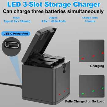 Gambar produk FUCHU Charger Baterai Box Fast Charging GoPro Hero 13 3 Slot - FC-30