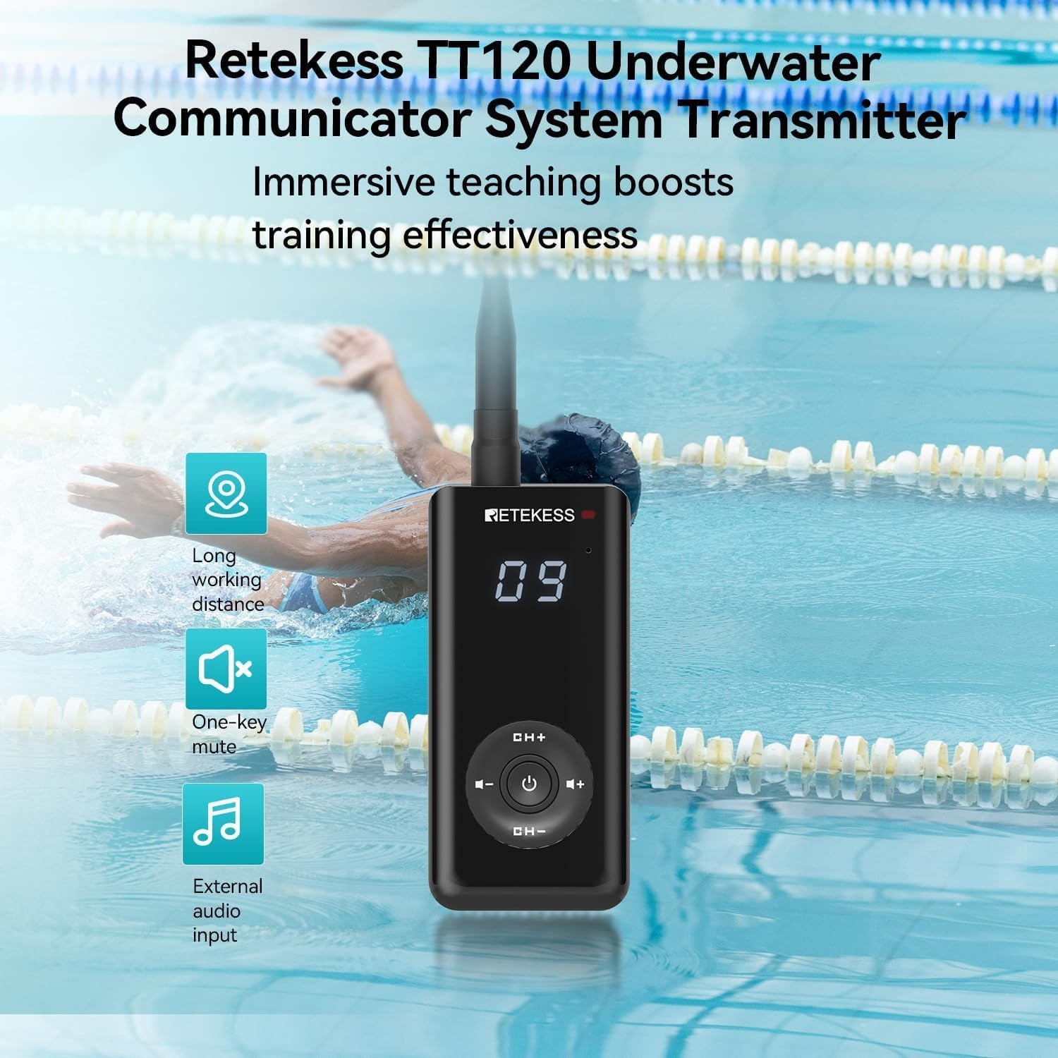 RETEKESS Underwater Communicator Swimming Transmitter 3500mAh - TT120 Gambar produk RETEKESS Underwater Communicator Swimming Transmitter 3500mAh - TT120