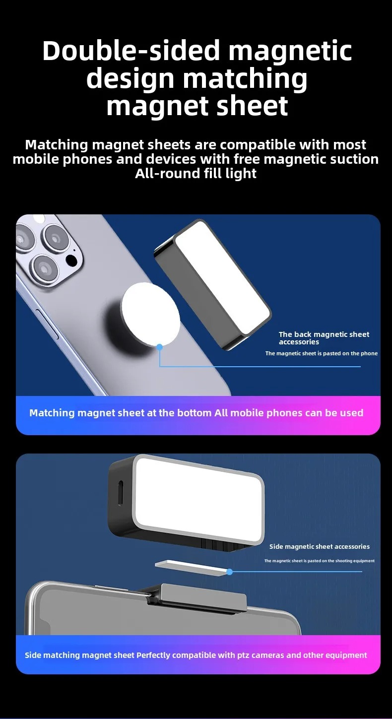 APOPIS Lampu Fill Light LED Magnetic 3 Color Portable Dimmable 150mAh - A08 Gambar produk APOPIS Lampu Fill Light LED Magnetic 3 Color Portable Dimmable 150mAh - A08