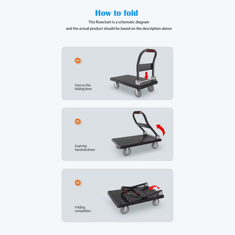 PICKU Troli Barang Lipat Foldable Flatbed Cart Silent Wheel 70x42cm - PC-42 Gambar produk PICKU Troli Barang Lipat Foldable Flatbed Cart Silent Wheel 70x42cm - PC-42