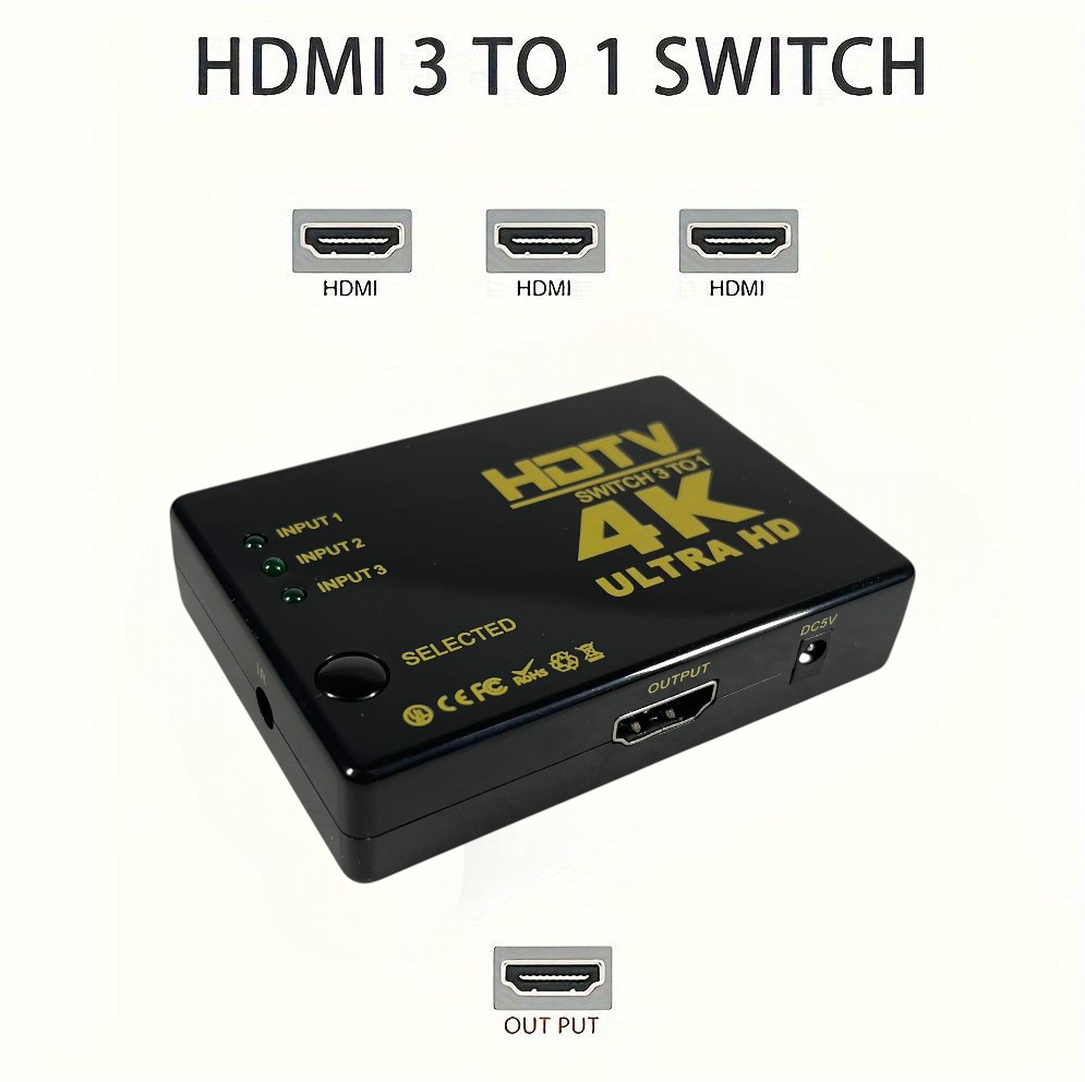 Duorem HDMI Switcher Splitter 3 Port 4K x 2K Ultra HD with Remote - SY-301 Gambar produk Duorem HDMI Switcher Splitter 3 Port 4K x 2K Ultra HD with Remote - SY-301