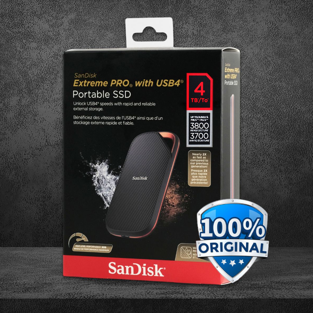 Gambar produk SanDisk Extreme PRO Portable SSD 3800MB/s USB Type C 4.0 4TB - SDSSDE82