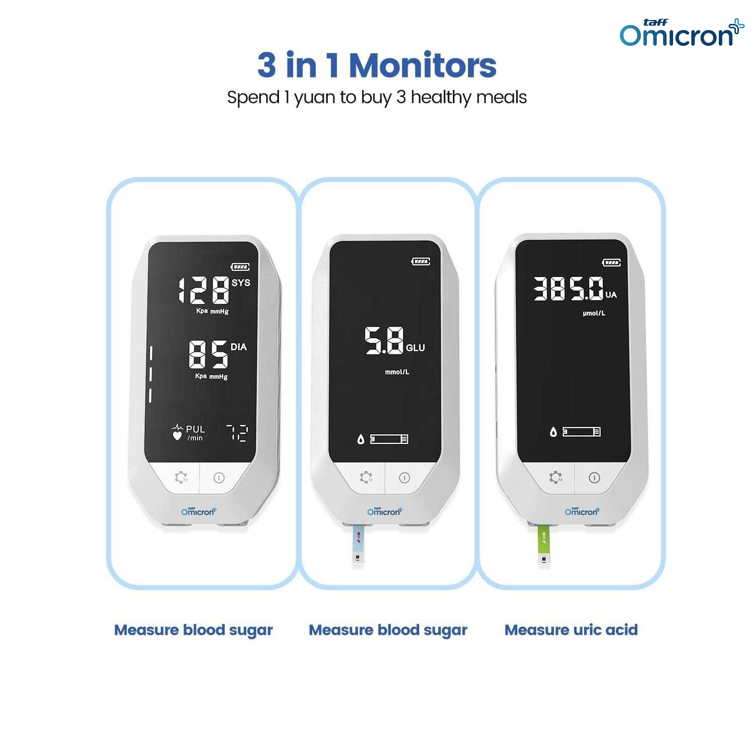 TaffOmicron Alat Cek Gula Darah Asam Urat Tensi 3in1 100 Test Strips - GUP-T6 Gambar produk TaffOmicron Alat Cek Gula Darah Asam Urat Tensi 3in1 100 Test Strips - GUP-T6