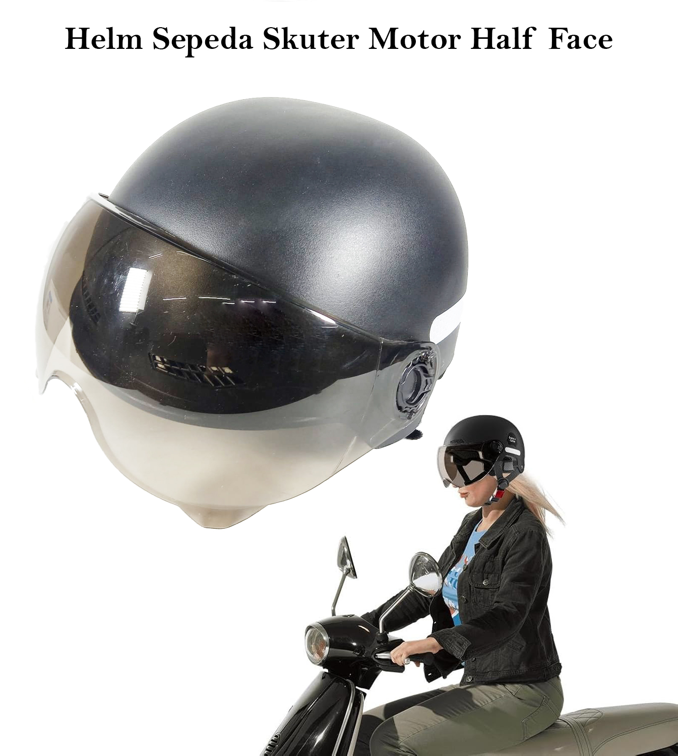Gambar produk SPORT BIBU Helm Sepeda Skuter Motor Retro Vintage Half Face With Visor - U20