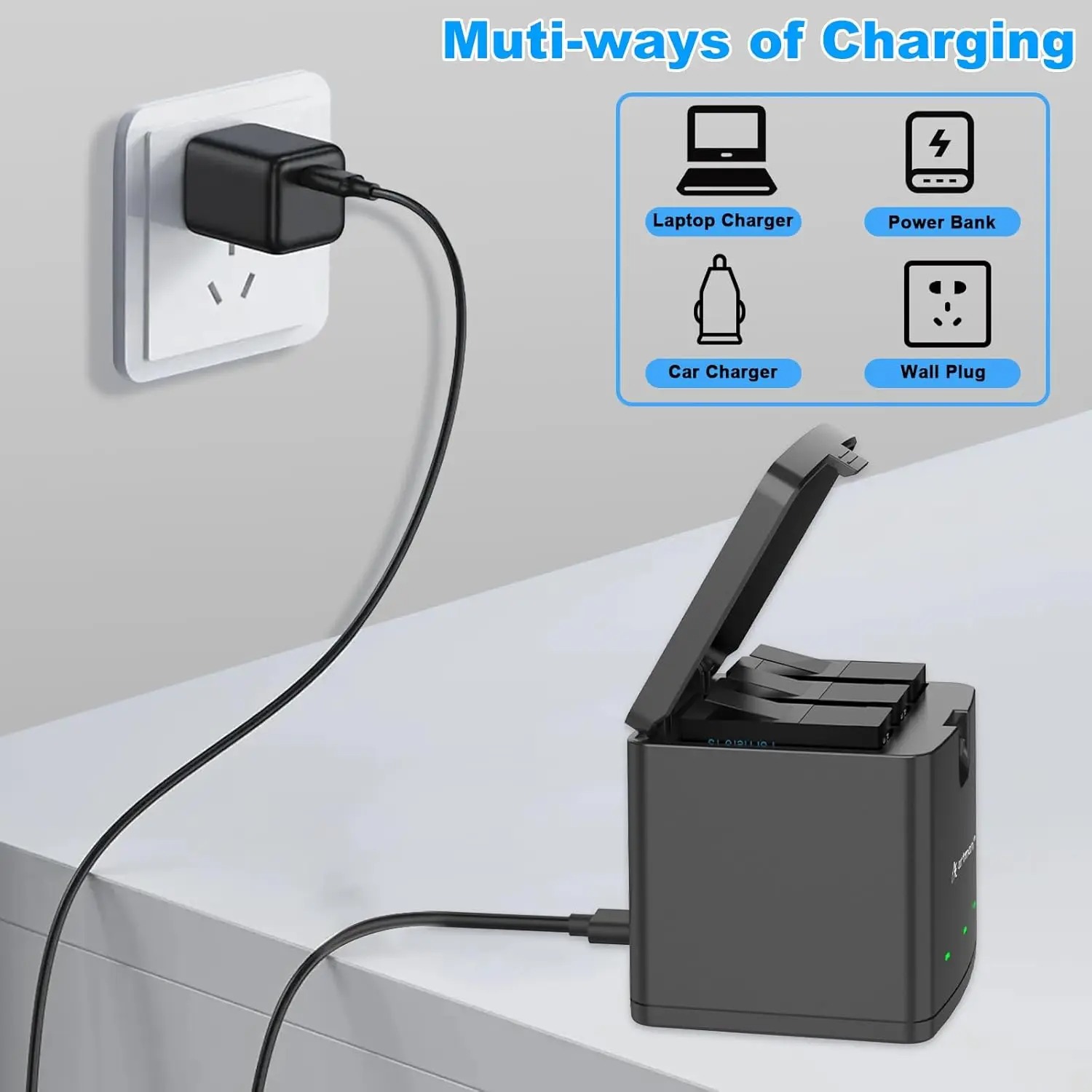 FUCHU Charger Baterai Box Fast Charging GoPro Hero 13 3 Slot - FC-30 Gambar produk FUCHU Charger Baterai Box Fast Charging GoPro Hero 13 3 Slot - FC-30