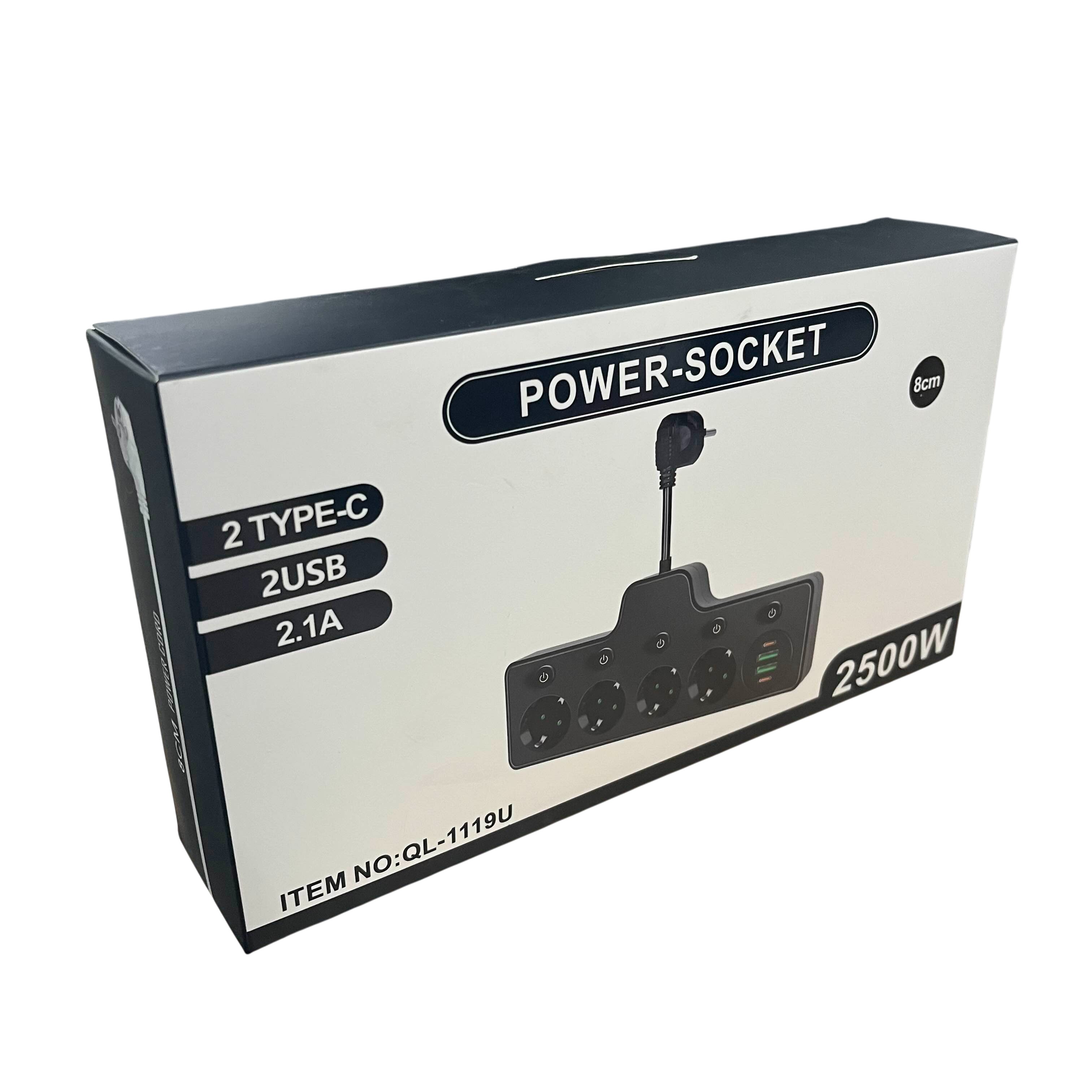 Gambar produk QIAOLIAN Stop Kontak Kabel USB Type C 10A 110-250V 2500W 8cm 4 Lubang - QL-1119U/QL-1118U