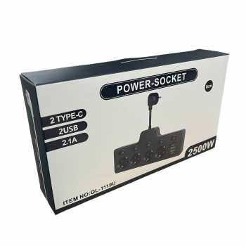 Gambar produk QIAOLIAN Stop Kontak Kabel USB Type C 10A 110-250V 2500W 8cm 4 Lubang - QL-1119U/QL-1118U