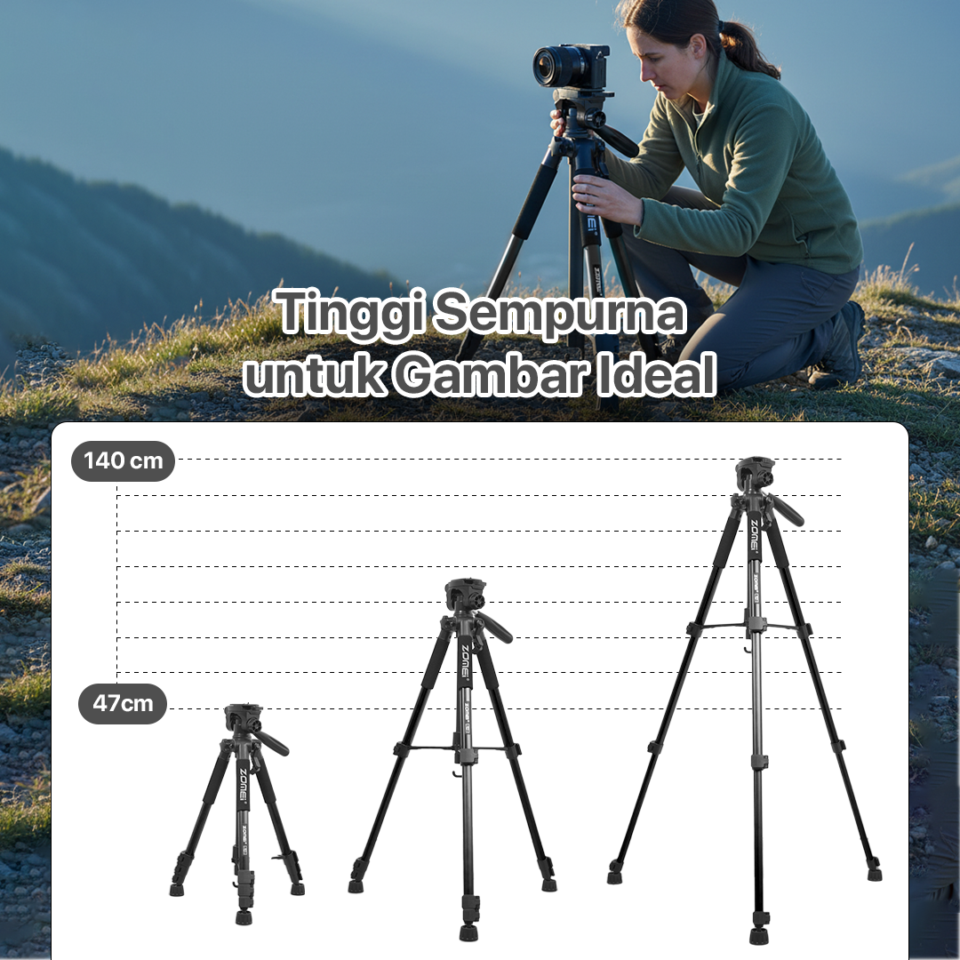 ZOMEI Tripod Kamera Pan Head 360 Panoramic 1.4M - Q111 Gambar produk ZOMEI Tripod Kamera Pan Head 360 Panoramic 1.4M - Q111