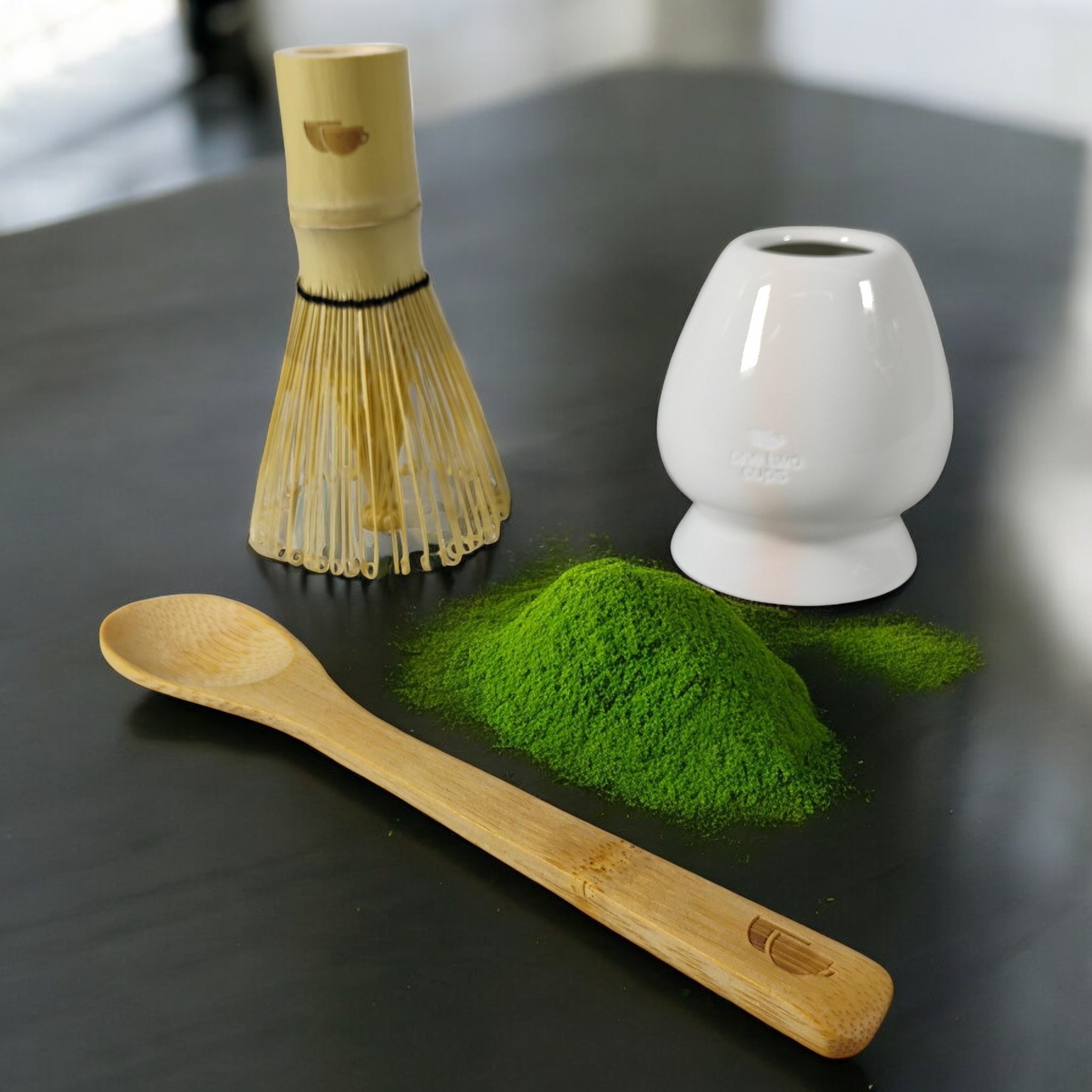 One Two Cups Matcha Set Kit Chasen Whisk Stand Chashaku Spoon 4 PCS - NA-712 Gambar produk One Two Cups Matcha Set Kit Chasen Whisk Stand Chashaku Spoon 4 PCS - NA-712