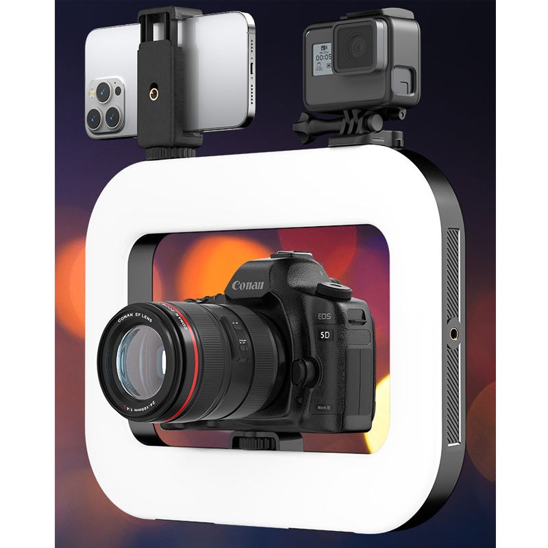 CLM Video Rig Ring Light LED Tricolor Rectangular 2500-8500K 1500mAh - YM200 Gambar produk CLM Video Rig Ring Light LED Tricolor Rectangular 2500-8500K 1500mAh - YM200