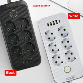 Gambar produk Taffware Stop Kontak Kabel USB Type C 10A 110-250V 2500W 1.8M 6 Lubang - QL-1075U/F06U