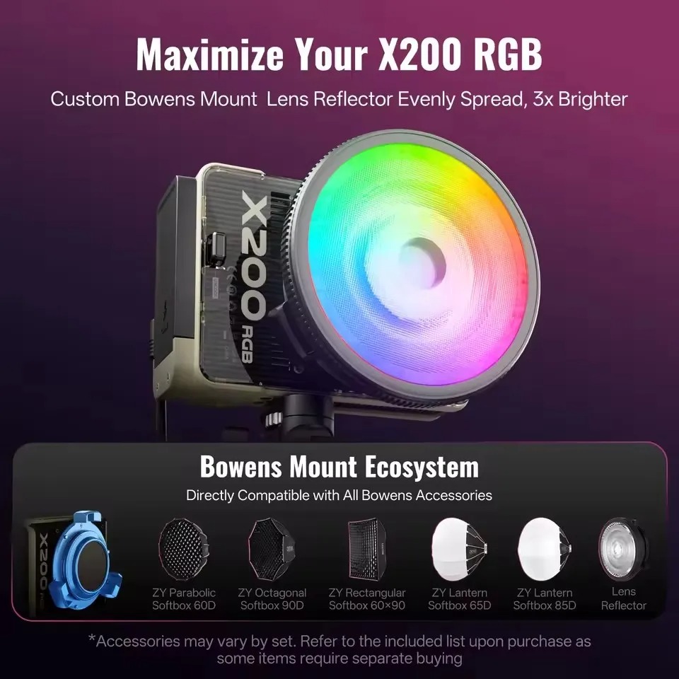 Zhiyun Lampu Studio Fotografi LED RGBW 15 Mode Bowens Mount 200W - X200 Gambar produk Zhiyun Lampu Studio Fotografi LED RGBW 15 Mode Bowens Mount 200W - X200