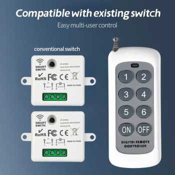 Gambar produk YULO Wireless Relay Switch Remote Control 433MHz EV1527 85-240V 10A - YL-44