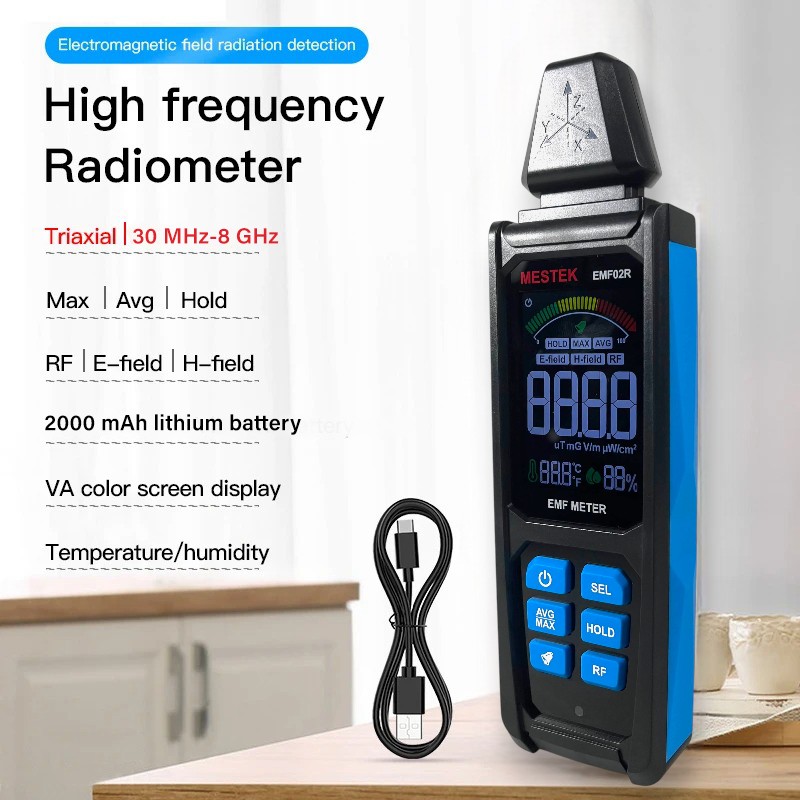 Mestek Alat Deteksi Radiasi Elektromagnetik 4in1 EMF Detector 2000mAh - EMF02R Gambar produk Mestek Alat Deteksi Radiasi Elektromagnetik 4in1 EMF Detector 2000mAh - EMF02R