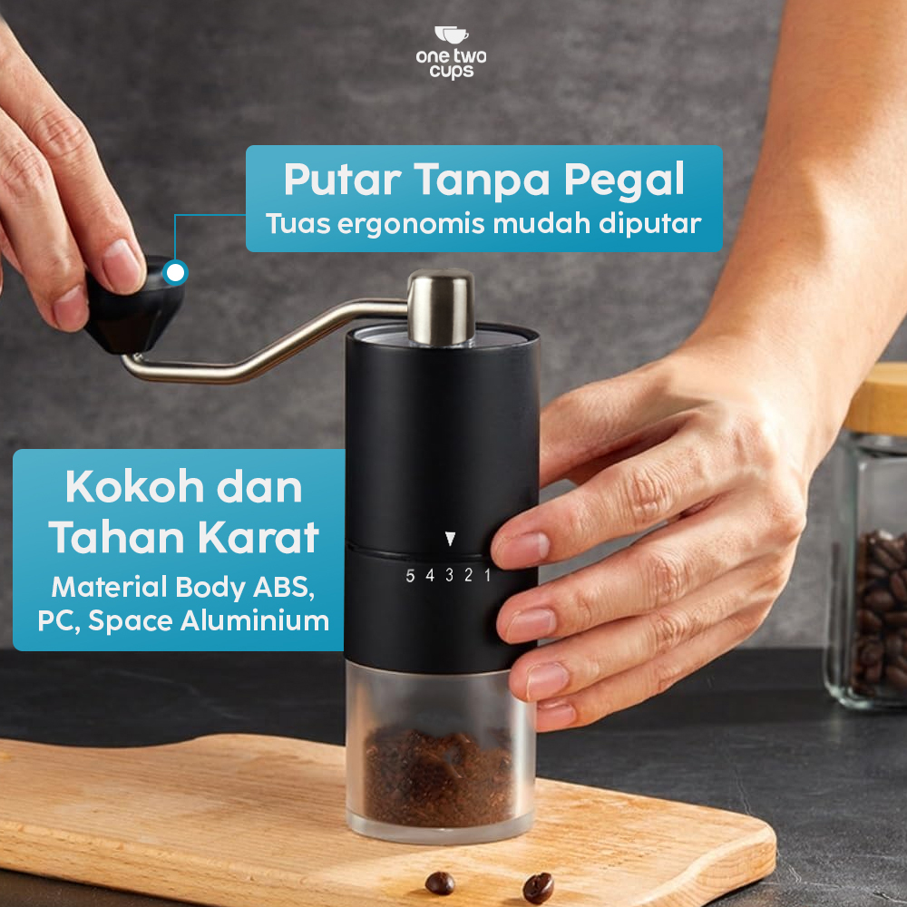 One Two Cups Alat Penggiling Kopi Manual Coffee Grinder Adjustable - G5 Gambar produk One Two Cups Alat Penggiling Kopi Manual Coffee Grinder Adjustable - G5
