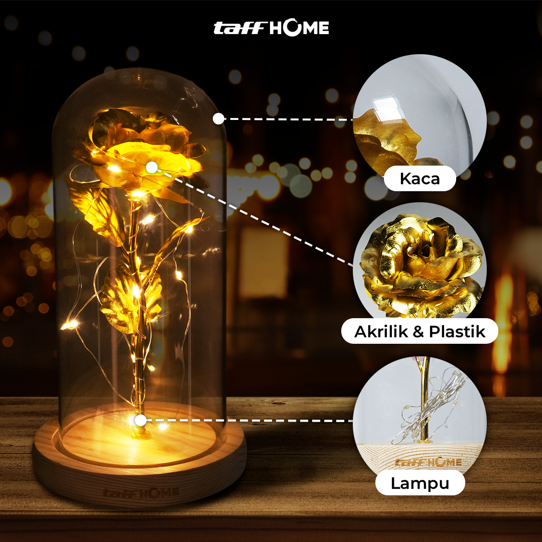 TaffHOME Lampu Meja Hias LED Mawar Beauty and The Beast Warm White - AC01 Gambar produk TaffHOME Lampu Meja Hias LED Mawar Beauty and The Beast Warm White - AC01