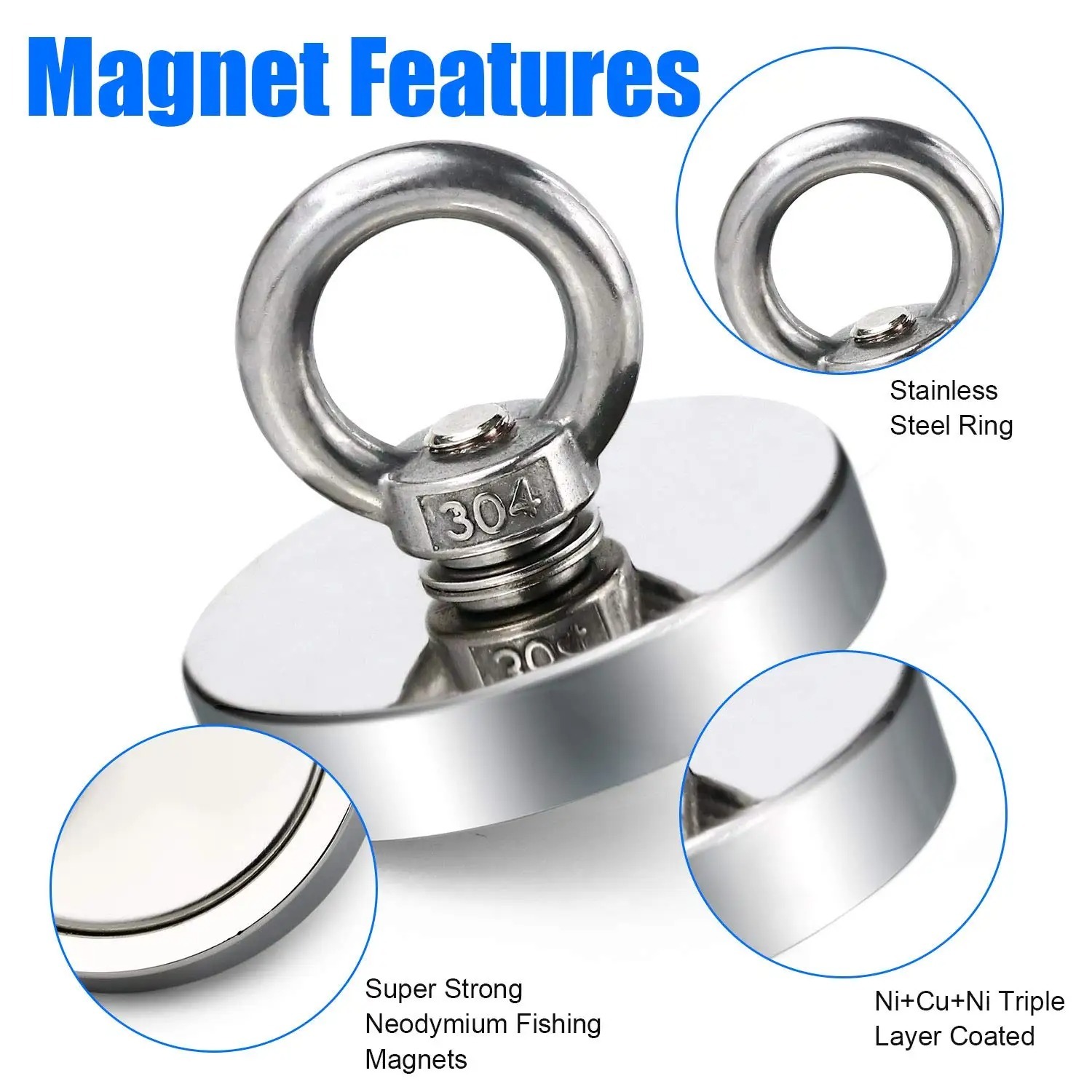 SINIJI Magnet Gantungan Round Hook Strong Neodymium 130kg - J60 Gambar produk SINIJI Magnet Gantungan Round Hook Strong Neodymium 130kg - J60