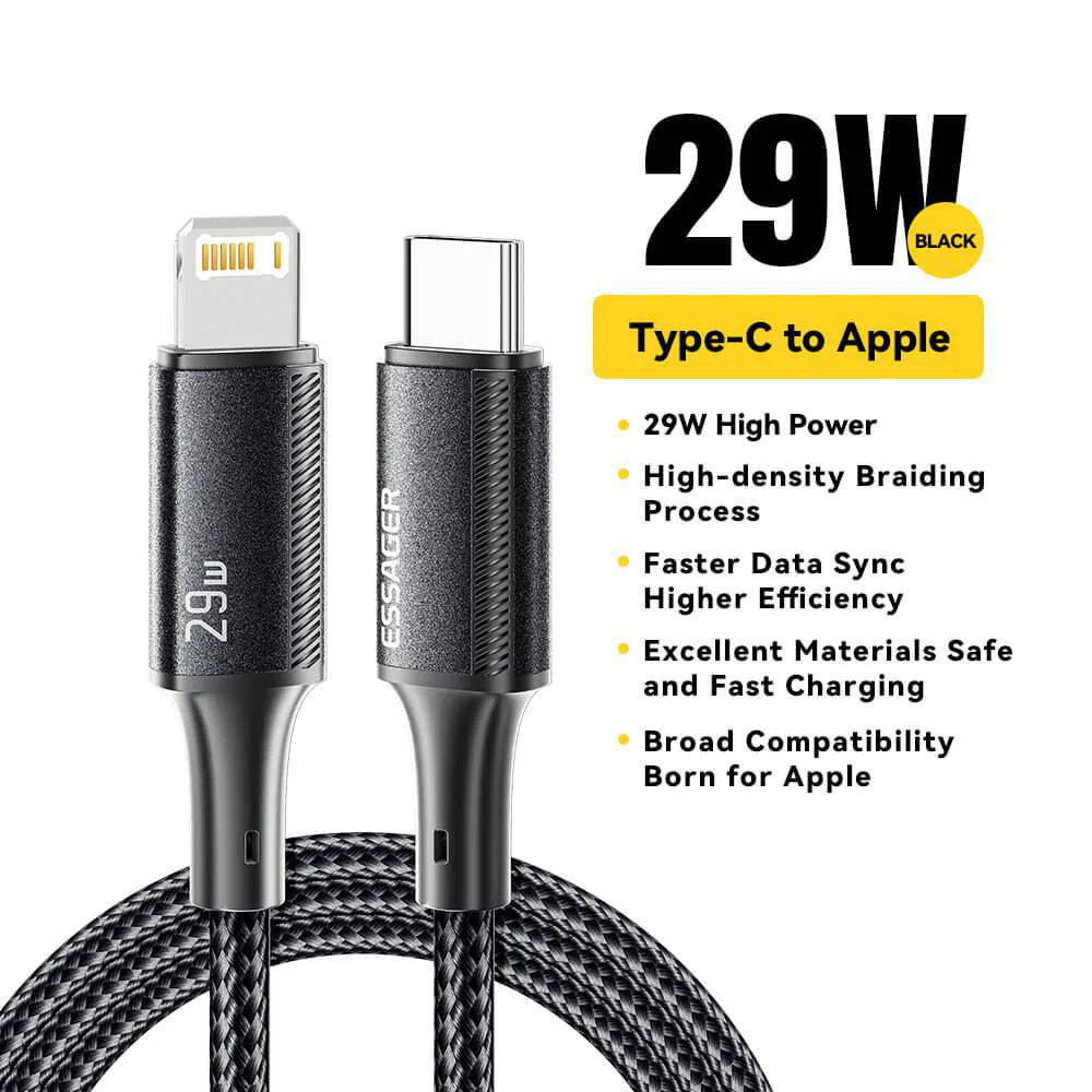 ESSAGER Charging Cable USB Type C to Lightning 3M 29W - EXCTL-JJC01-P Gambar produk ESSAGER Charging Cable USB Type C to Lightning 3M 29W - EXCTL-JJC01-P