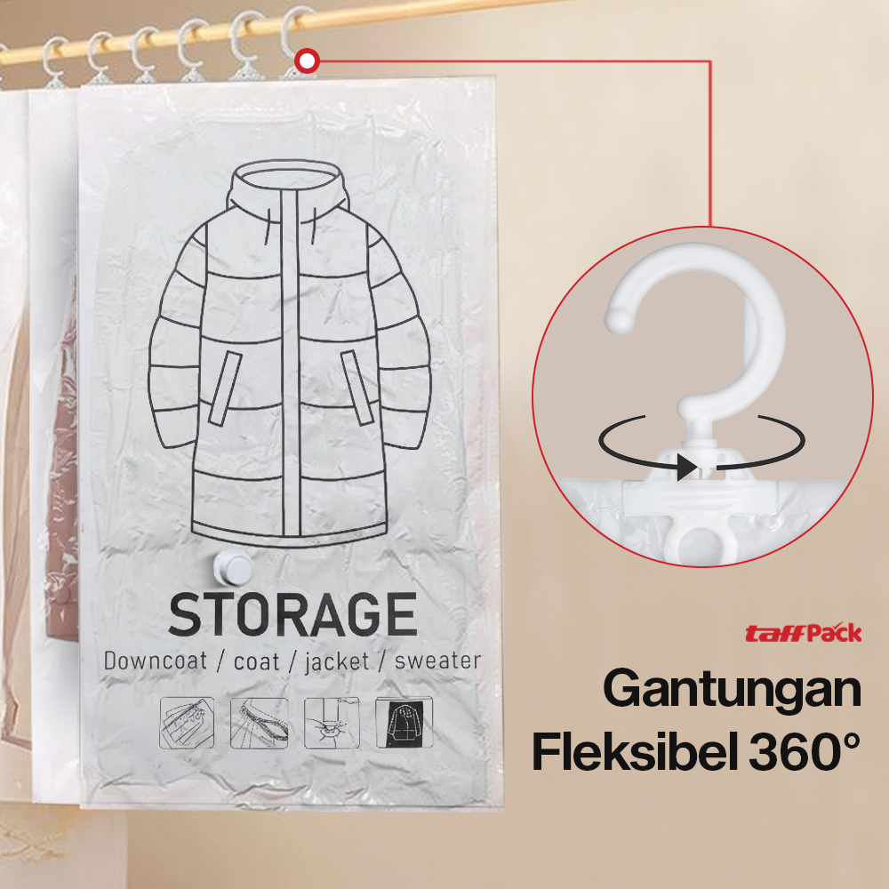 TaffPACK Plastik Vakum Gantung Pakaian Vacuum Compression Bag 1 PCS 70x110cm - MBF70 Gambar produk TaffPACK Plastik Vakum Gantung Pakaian Vacuum Compression Bag 1 PCS 70x110cm - MBF70
