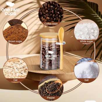 Gambar produk One Two Cups Toples Kaca Penyimpanan Makanan Storage with Bamboo Lid 350ml - FM-LD1