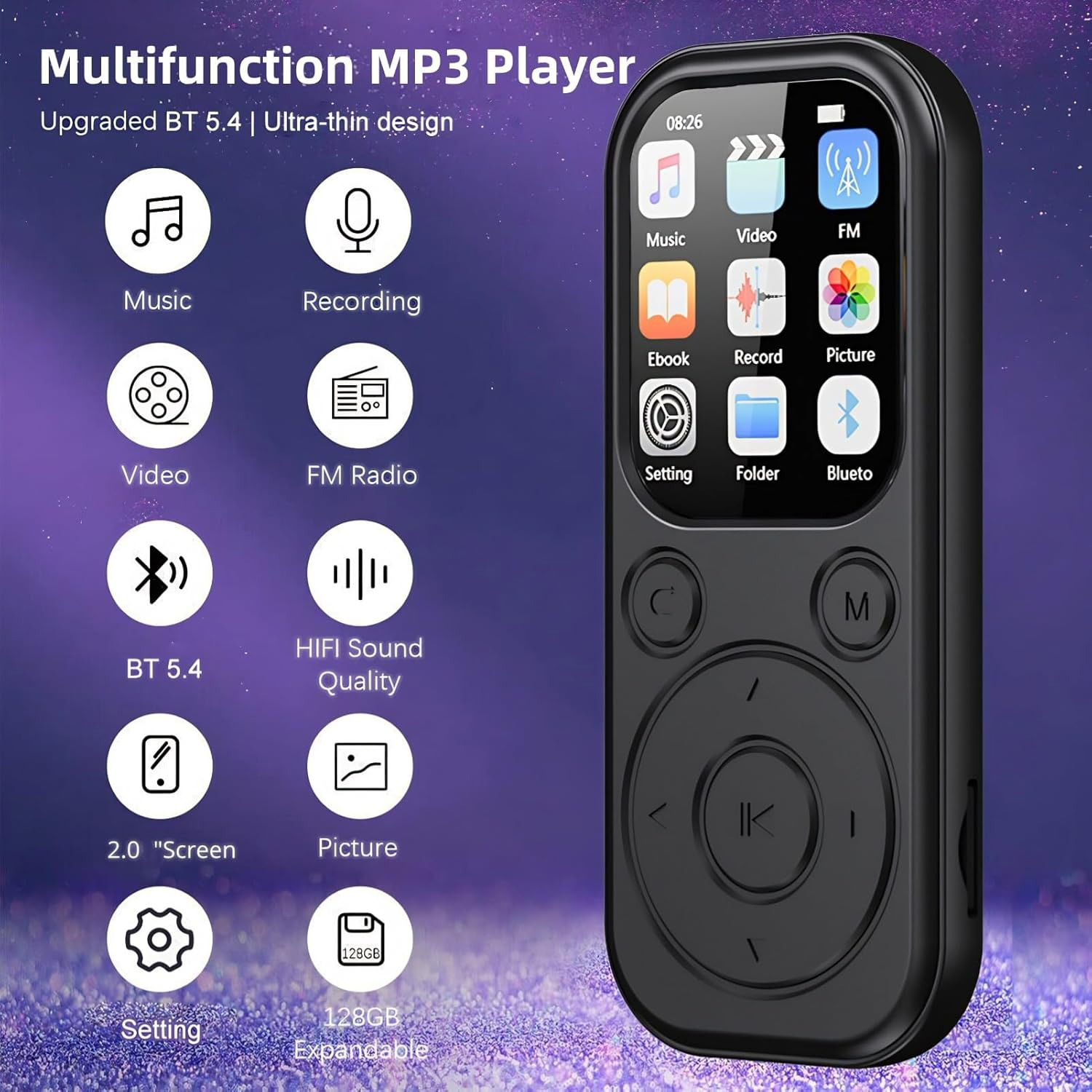 Gambar produk Yoidesu MP3 Digital Audio Player HiFi Bluetooth MP4 2 Inch 210mAh 64GB - YD-64