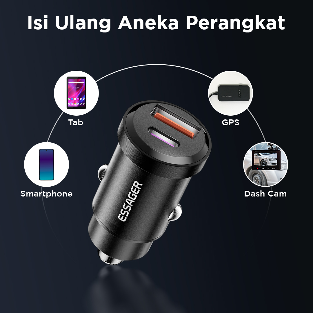ESSAGER Car Charger Mobil Fast Charging PD QC 4.0 USB Type C Port 45W - ECCAC45-TL01-P Gambar produk ESSAGER Car Charger Mobil Fast Charging PD QC 4.0 USB Type C Port 45W - ECCAC45-TL01-P