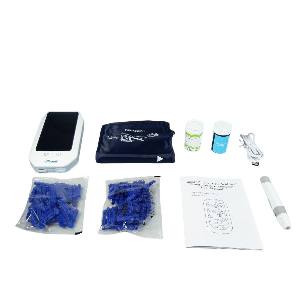 TaffOmicron Alat Cek Gula Darah Asam Urat Tensi 3in1 100 Test Strips - GUP-T6 Gambar produk TaffOmicron Alat Cek Gula Darah Asam Urat Tensi 3in1 100 Test Strips - GUP-T6