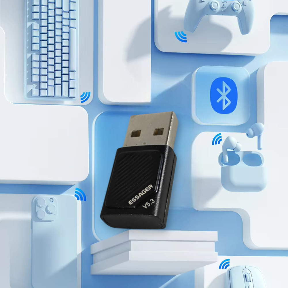ESSAGER USB Bluetooth 5.3 Adapter Receiver Transmitter Dongle for PC - EBT53-JH01-P Gambar produk ESSAGER USB Bluetooth 5.3 Adapter Receiver Transmitter Dongle for PC - EBT53-JH01-P