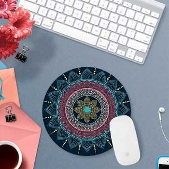 Gambar produk Comfast Mouse Pad Bulat Anti Slip Vintage Bohemian 200x200x3mm Blue Moroccan Floral