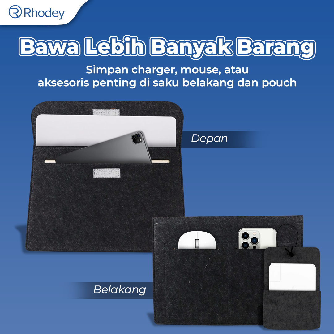 Rhodey Sleeve Case Laptop Macbook Felt with Pouch 14 Inch - AK01 Gambar produk Rhodey Sleeve Case Laptop Macbook Felt with Pouch 14 Inch - AK01