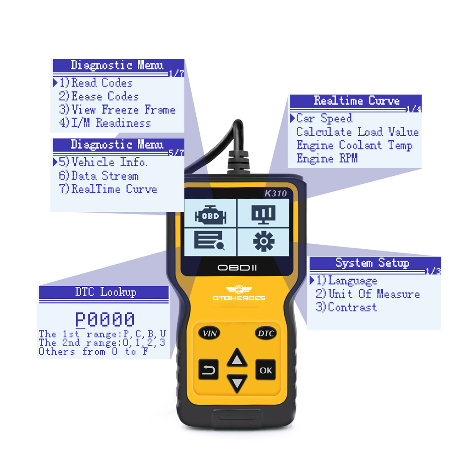 OTOHEROES Alat OBD2 Pembaca Kode Diagnostik Mobil Otomotif - K310 Gambar produk OTOHEROES Alat OBD2 Pembaca Kode Diagnostik Mobil Otomotif - K310