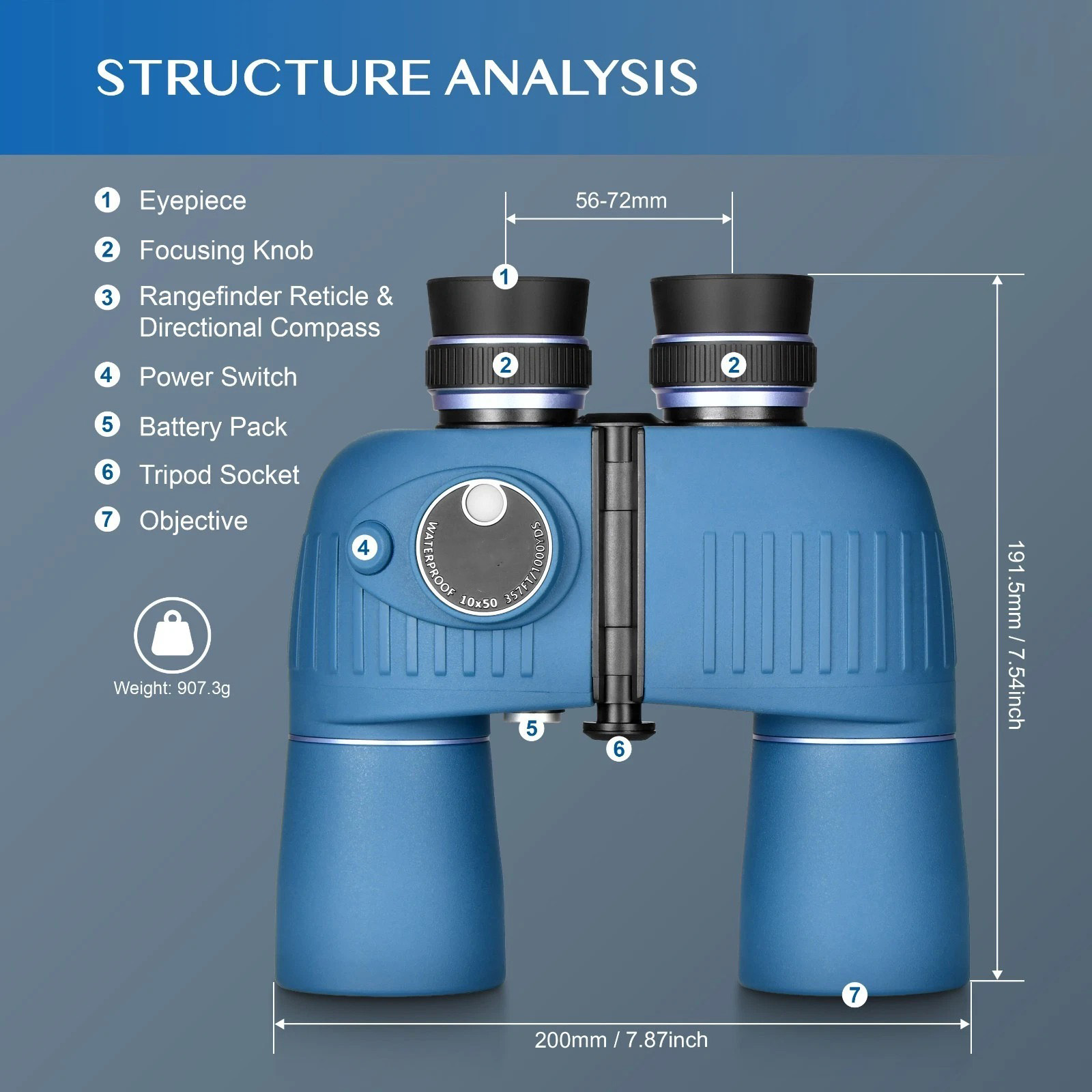 Eyebre Teropong Binocular Outdoor Waterproof Floating Compass 7x50 - B696 Gambar produk Eyebre Teropong Binocular Outdoor Waterproof Floating Compass 7x50 - B696