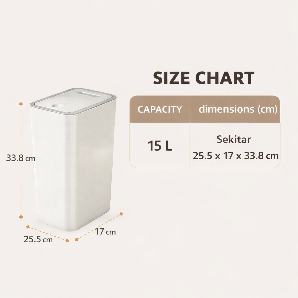 TaffHOME Tempat Sampah Tekan Press Trash Bin Smooth Opening 15L - T15 Gambar produk TaffHOME Tempat Sampah Tekan Press Trash Bin Smooth Opening 15L - T15