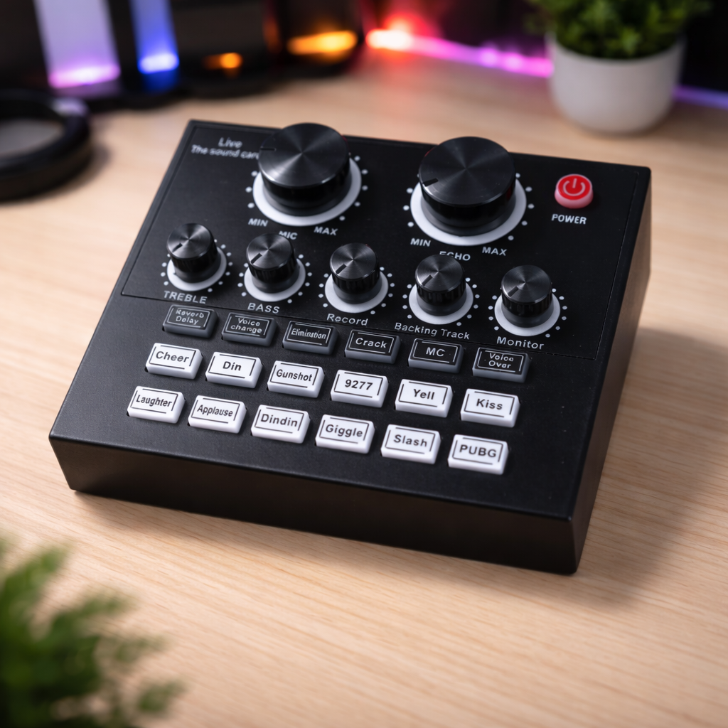 VEG External USB Sound Card Live Karaoke Recording RGB English Version - V8 Gambar produk VEG External USB Sound Card Live Karaoke Recording RGB English Version - V8