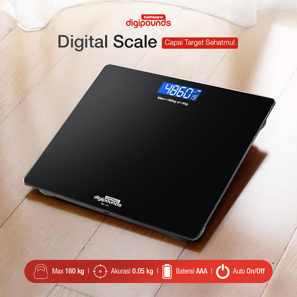Taffware Digipounds Timbangan Badan Digital Scale Battery 180kg - SC-12 Gambar produk Taffware Digipounds Timbangan Badan Digital Scale Battery 180kg - SC-12