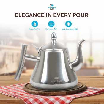 One Two Cups Teko Air Panas Teh Teapot Stainless Steel 1L with Filter - HS4012