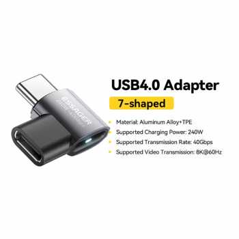 Gambar produk ESSAGER OTG Adapter Type C Female to Male 7 Shaped USB 4.0 40Gbps 240W - EOTG7-YH0G-P
