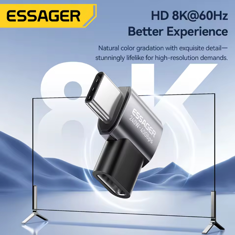 Gambar produk ESSAGER OTG Adapter Type C Female to Male 7 Shaped USB 4.0 40Gbps 240W - EOTG7-YH0G-P
