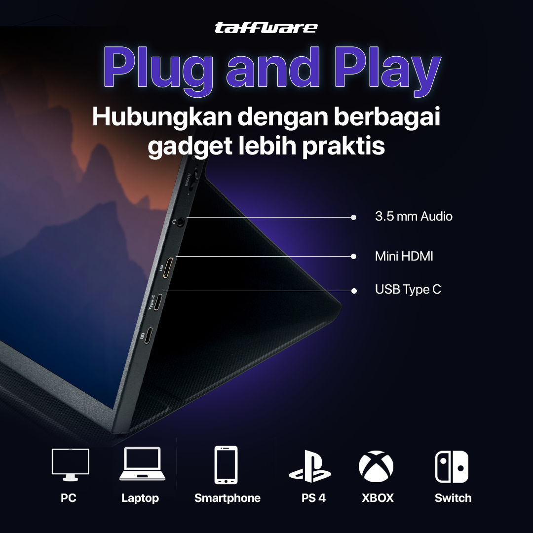 Taffware Portable Monitor 18 Inch IPS FHD 120Hz Type C Mini HDMI - PP120HZ Gambar produk Taffware Portable Monitor 18 Inch IPS FHD 120Hz Type C Mini HDMI - PP120HZ