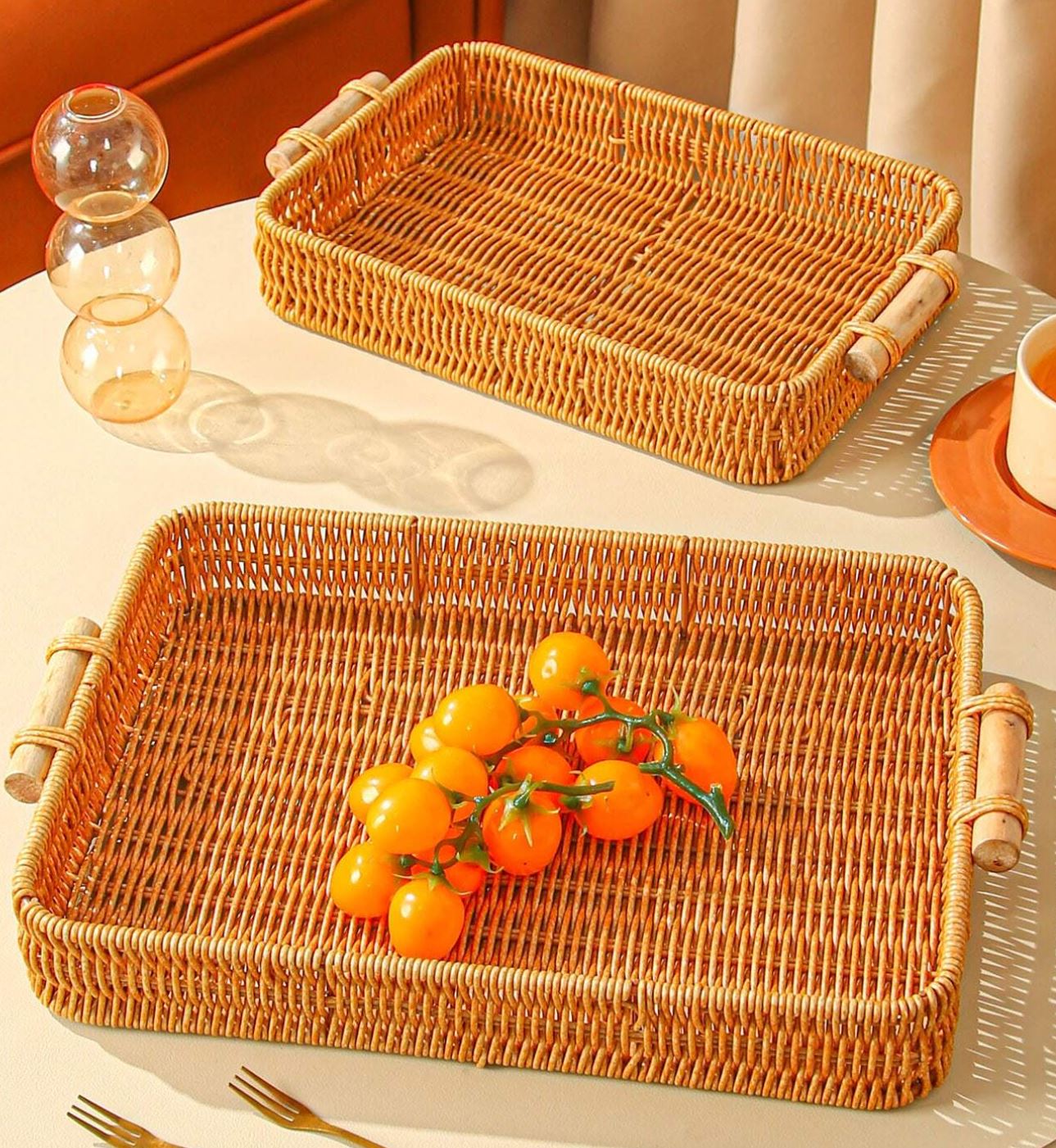 Slyz Tatakan Nampan Rotan Fruit Tray Basket with Handle 35x25x5.5cm - Slyz200 Gambar produk Slyz Tatakan Nampan Rotan Fruit Tray Basket with Handle 35x25x5.5cm - Slyz200
