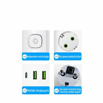 Gambar produk QIAOLIAN Stop Kontak Kabel USB Type C 10A 110-250V 2500W 1.8M 3 Lubang - QL-1096U