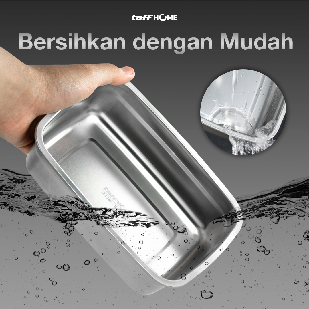 TaffHOME Kotak Makan Anti Tumpah Lunch Bento Box Stainless Steel 410 928ml - KT275 Gambar produk TaffHOME Kotak Makan Anti Tumpah Lunch Bento Box Stainless Steel 410 928ml - KT275