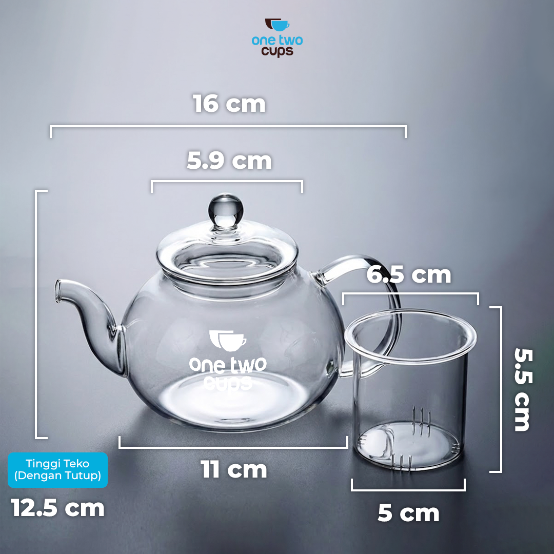 One Two Cups Teko Teh Borosilikat Saringan Tahan Panas Teapot 400ml - 8CV101 Gambar produk One Two Cups Teko Teh Borosilikat Saringan Tahan Panas Teapot 400ml - 8CV101
