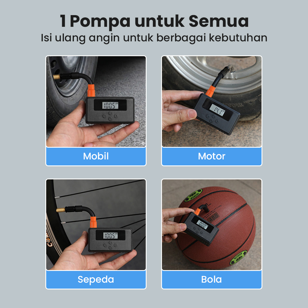 BENGGUO Pompa Ban Elektrik Portable Air Compressor 150 PSI 600mAh - BG12 Gambar produk BENGGUO Pompa Ban Elektrik Portable Air Compressor 150 PSI 600mAh - BG12