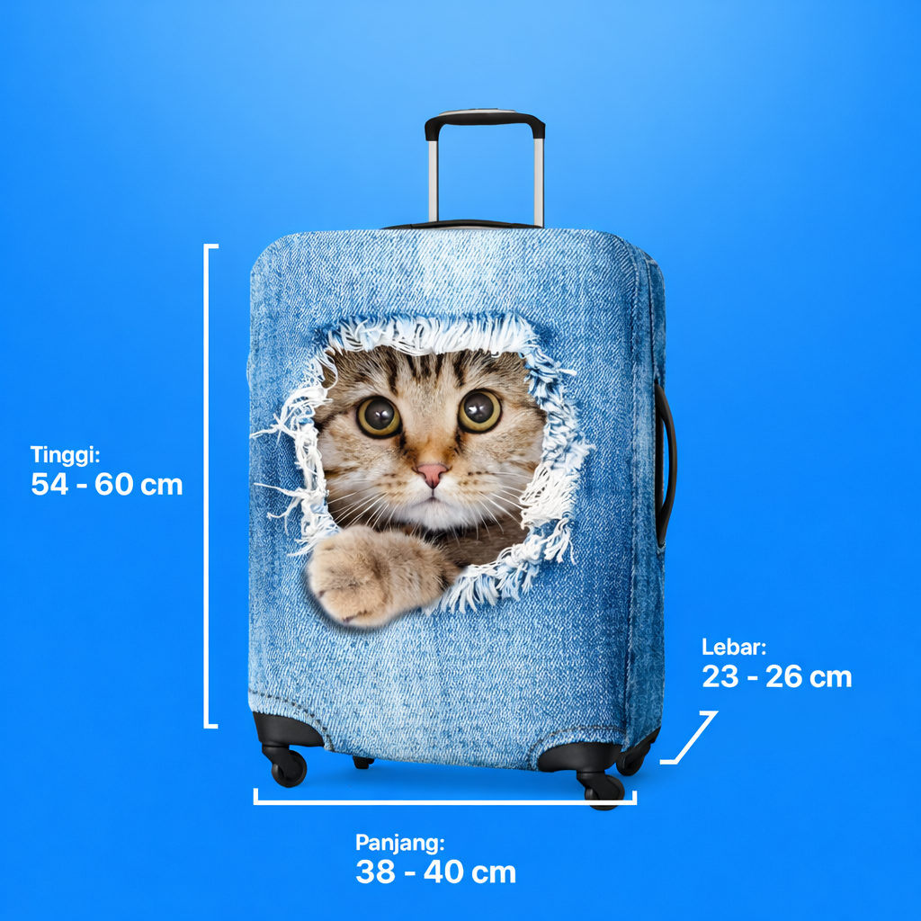 TravGuard Sarung Koper Elastis Polyester Spandex Luggage Cover M Denim Broken Cat - H-22 Gambar produk TravGuard Sarung Koper Elastis Polyester Spandex Luggage Cover M Denim Broken Cat - H-22