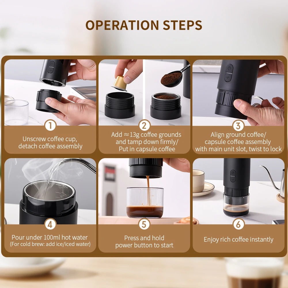 One Two Cups Portable Coffee Maker 2in1 Nespresso 20 Bar 1500mAh - HS9440-2S Gambar produk One Two Cups Portable Coffee Maker 2in1 Nespresso 20 Bar 1500mAh - HS9440-2S