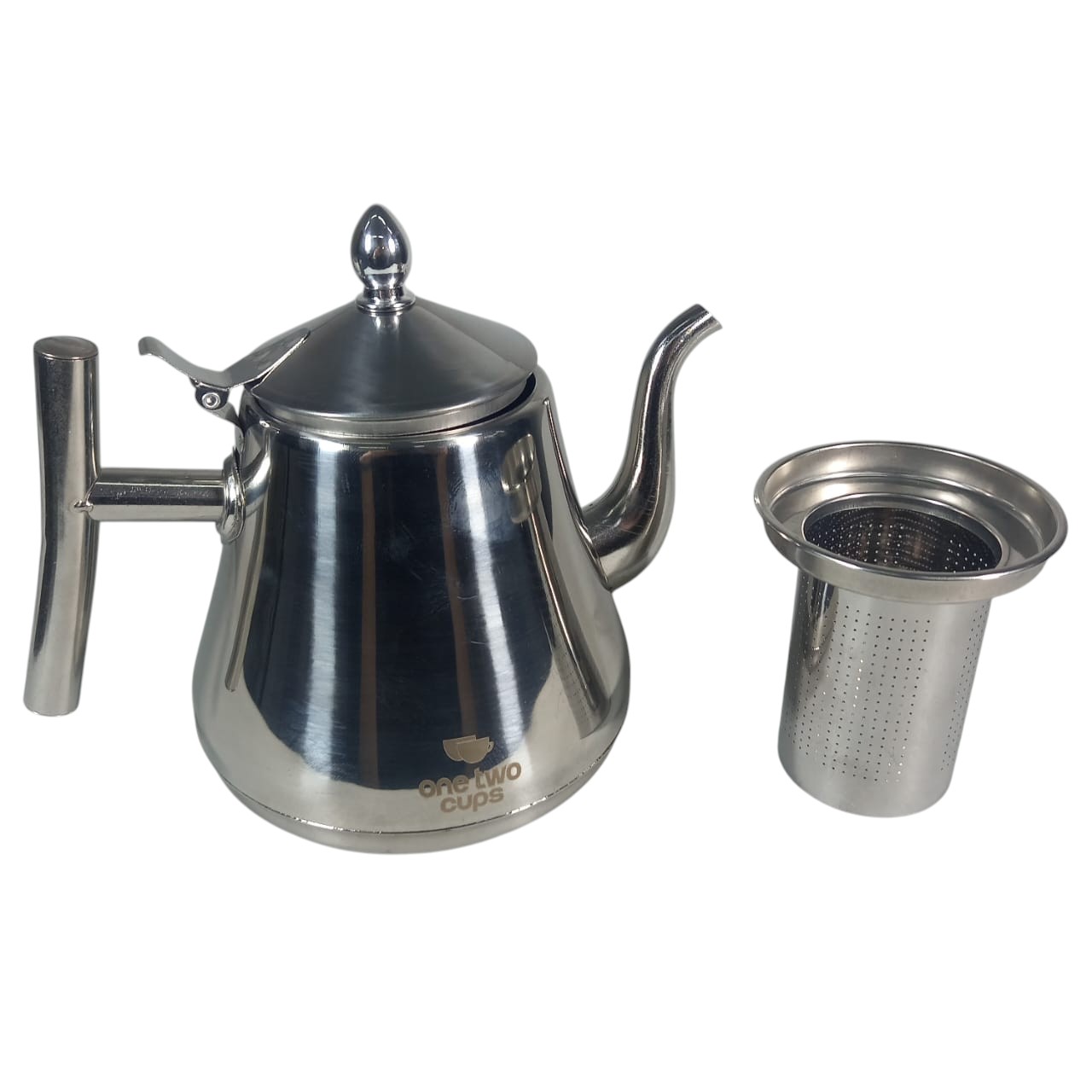 One Two Cups Teko Teh Stainless Steel Saringan Tahan Panas Teapot 1L - HS4012 Gambar produk One Two Cups Teko Teh Stainless Steel Saringan Tahan Panas Teapot 1L - HS4012